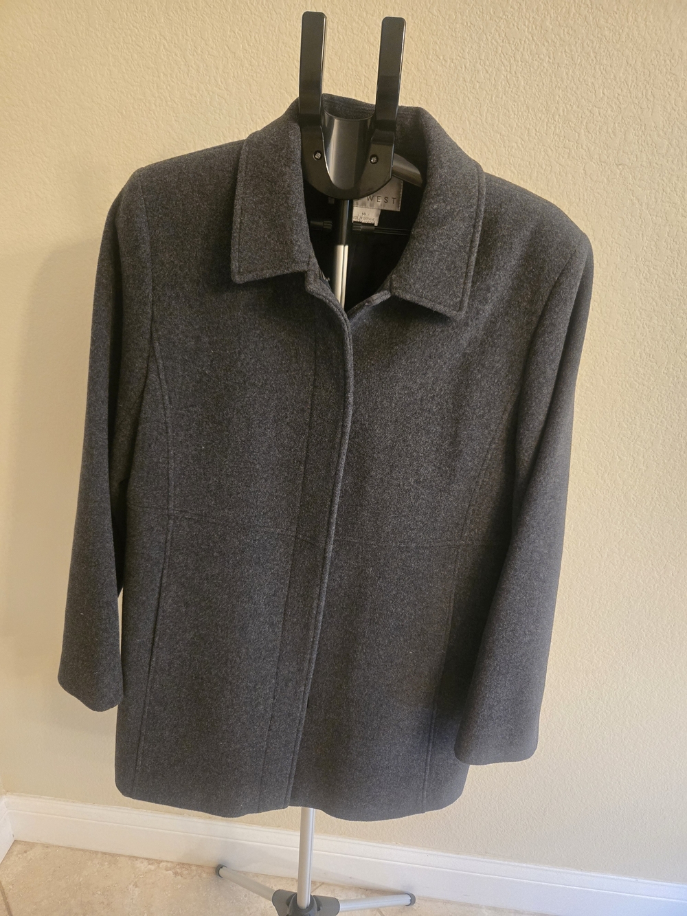 Nine West Charcoal Gray Pea Coat with Point Collar